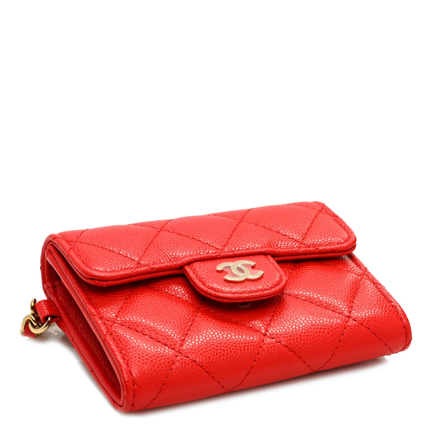 Chanel Caviar Quilted Flap Card Holder Chain Wristlet Red 4 of 7