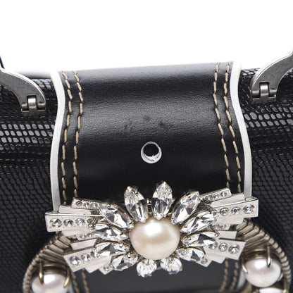 Miu Miu Embossed Lizard Calfskin Crystal Embellished Saint Lucertola Shoulder Bag Black 13 of 14