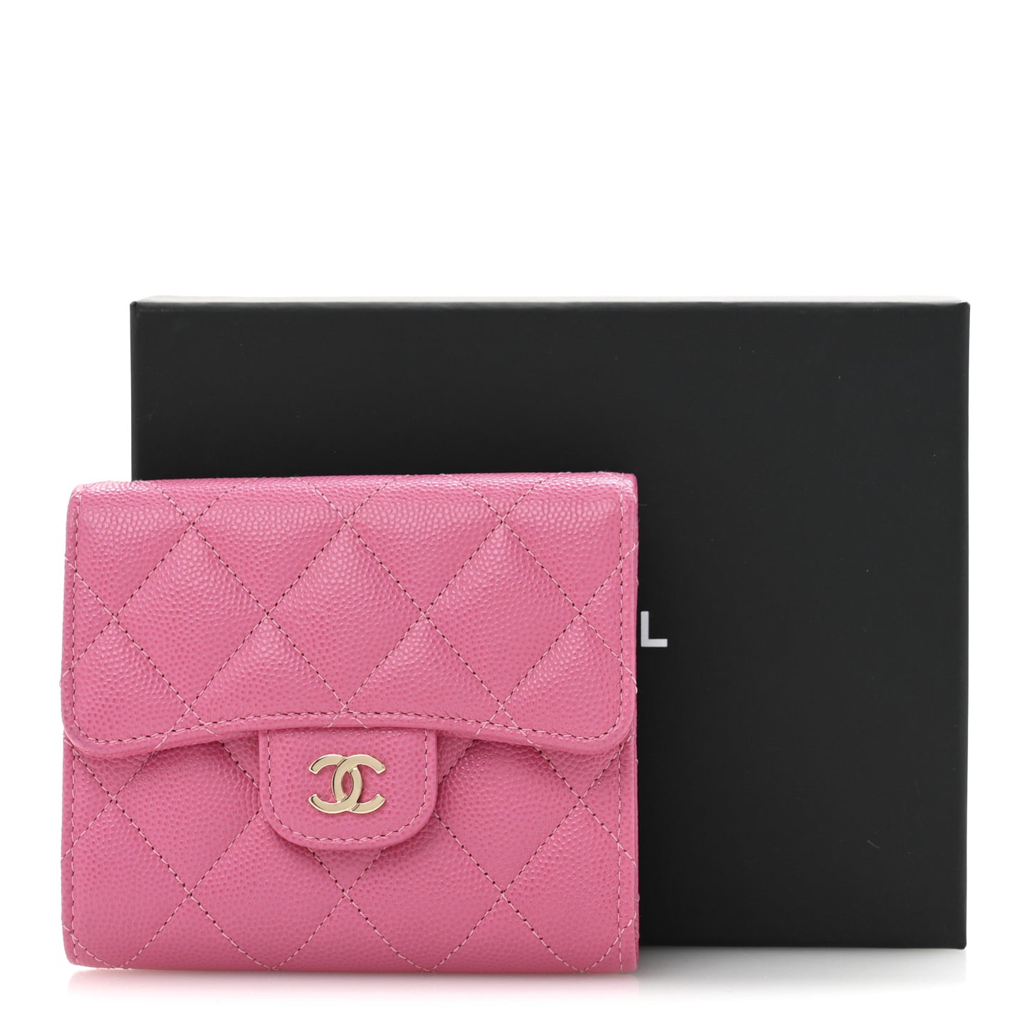 Caviar Quilted Compact Flap Wallet Pink
