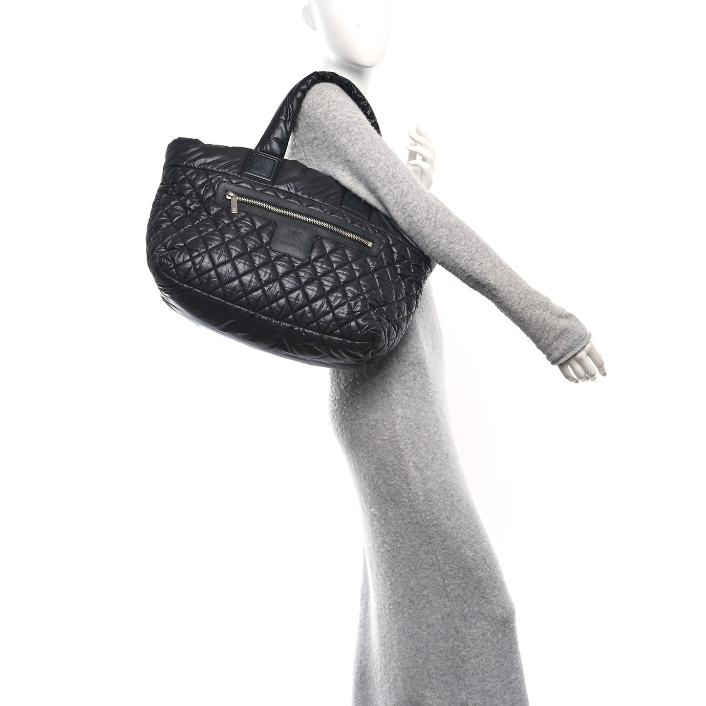 Nylon Quilted Large Coco Cocoon Tote Black