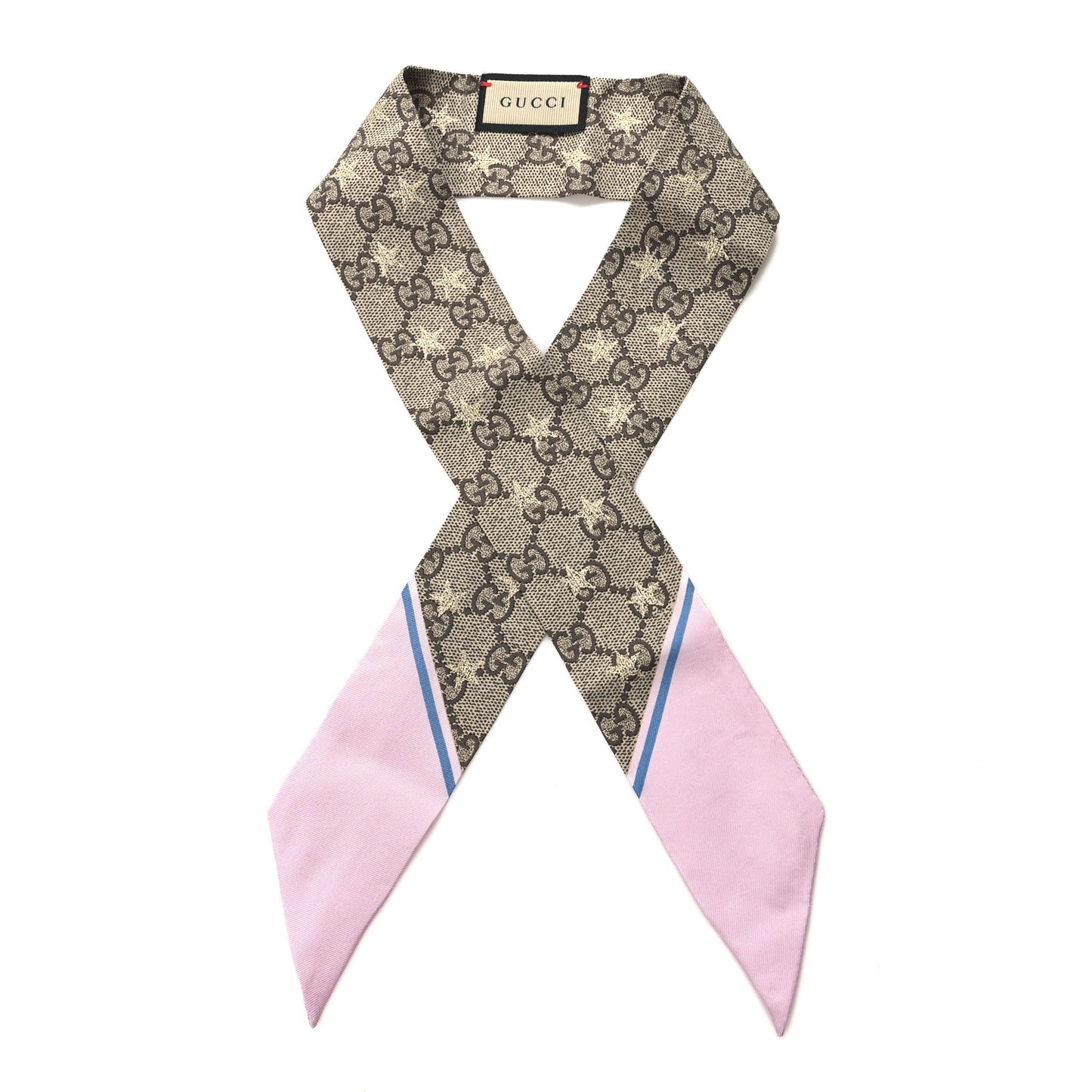 Silk Twill GG Monogram GG Bee Neck Bow Scarf Roseate Sky Blue