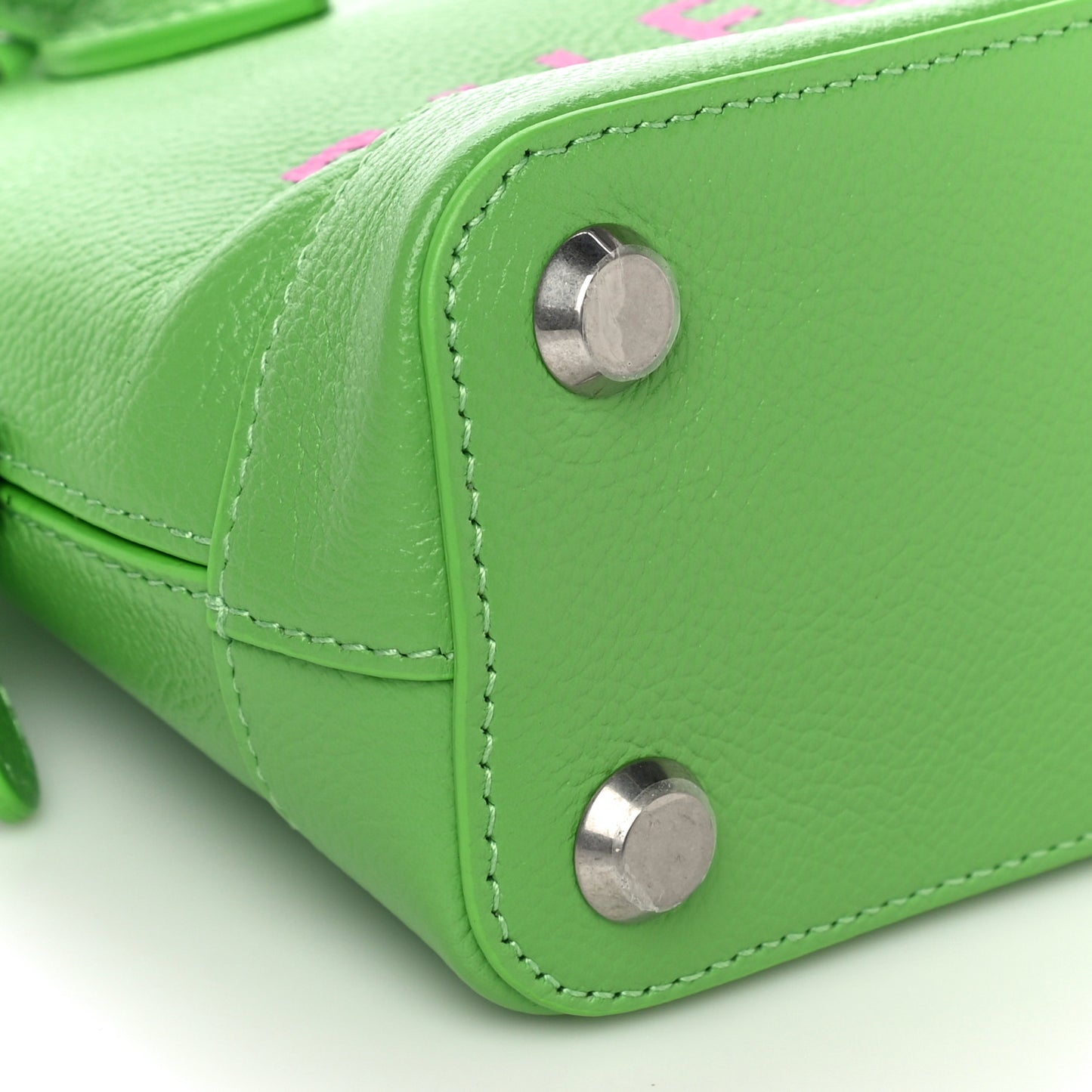Grained Calfskin XXS Ville Top Handle Bag Light Green Fuchsia