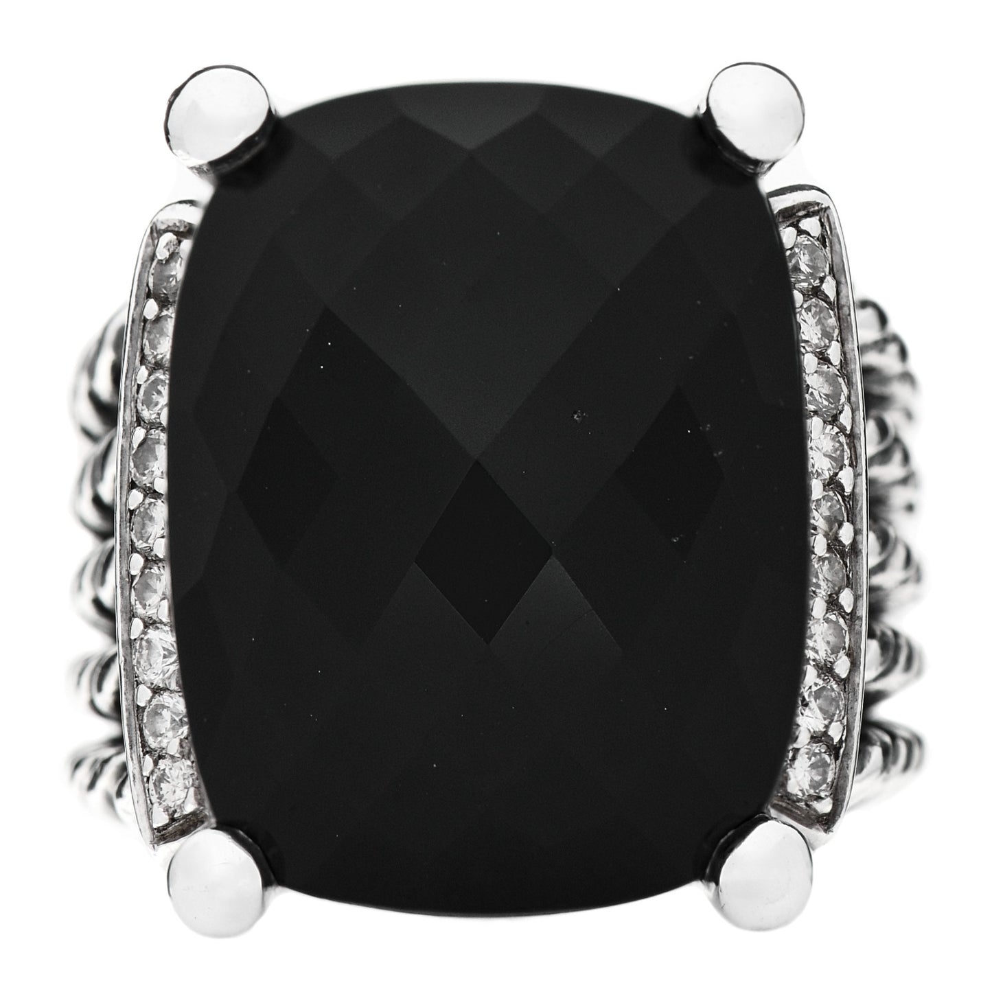 Sterling Silver Diamond Black Onyx 20mm Wheaton Ring 52 6