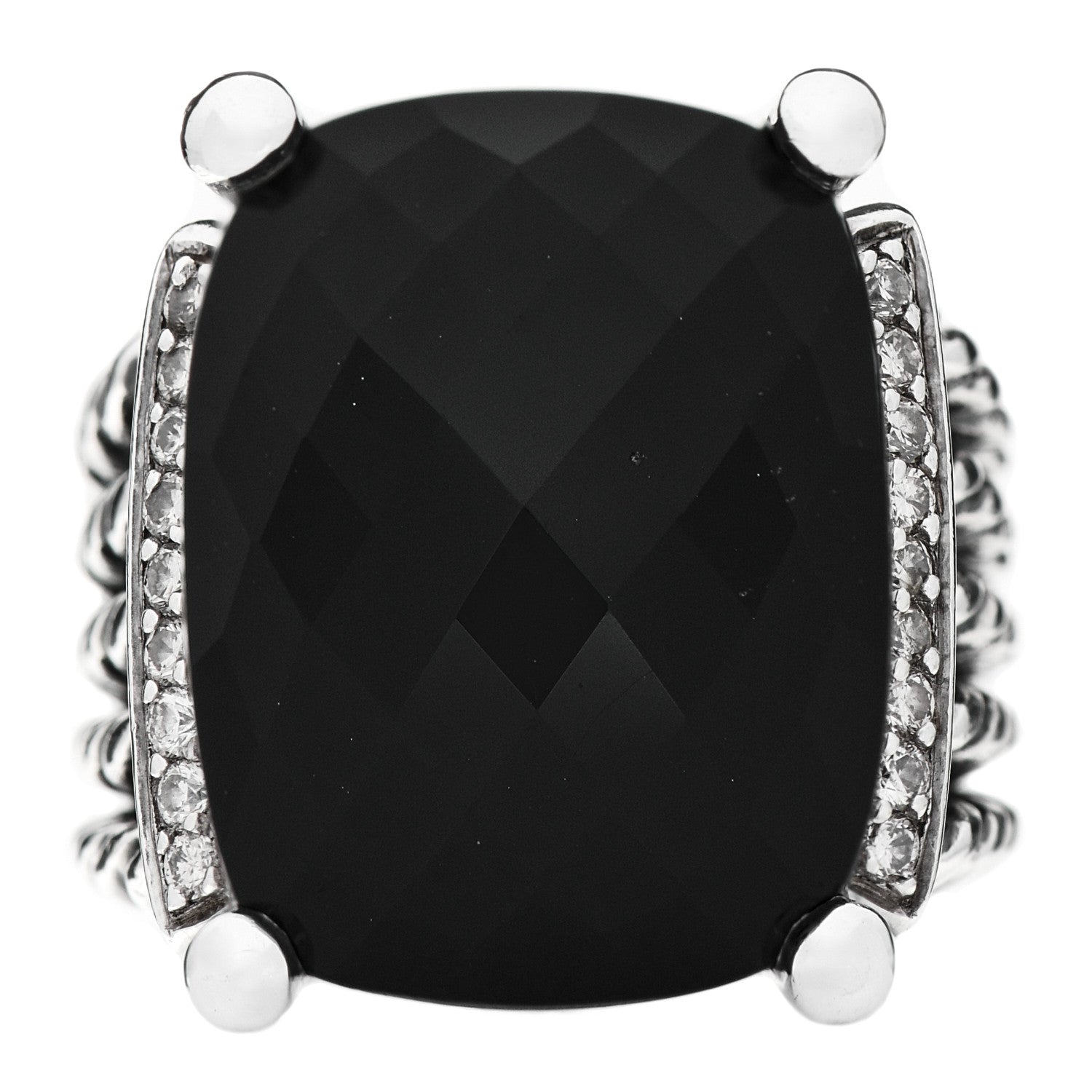 David Yurman Sterling Silver Diamond Black Onyx 20mm Wheaton Ring 52 6 1 of 5
