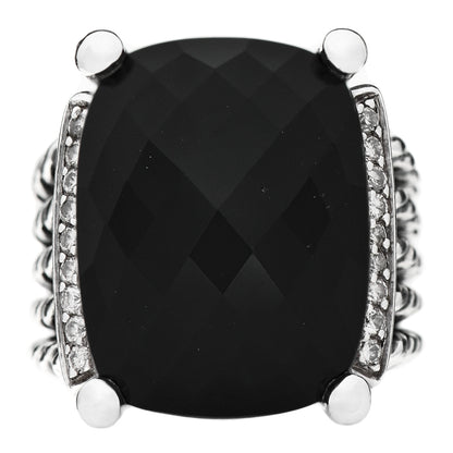 David Yurman Sterling Silver Diamond Black Onyx 20mm Wheaton Ring 52 6 1 of 5