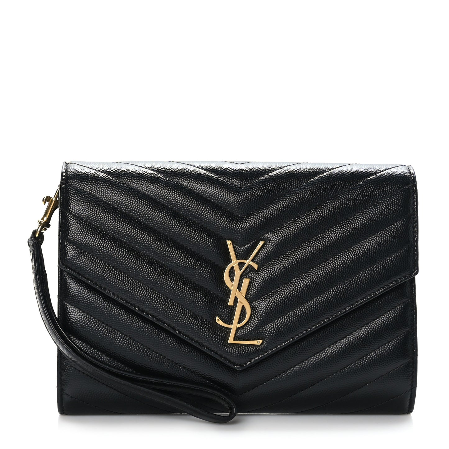 Grain De Poudre Matelasse Chevron Monogram Envelope Clutch Black