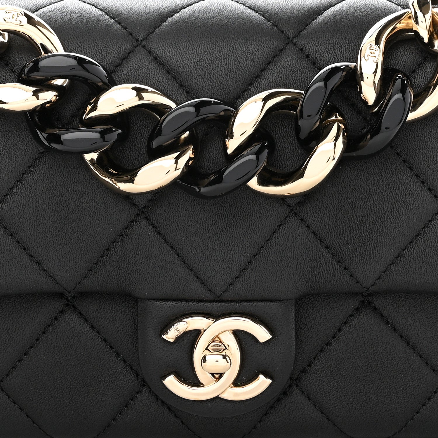 Chanel Lambskin Quilted Resin Bi-Color Chain Flap Bag Black 8 of 11