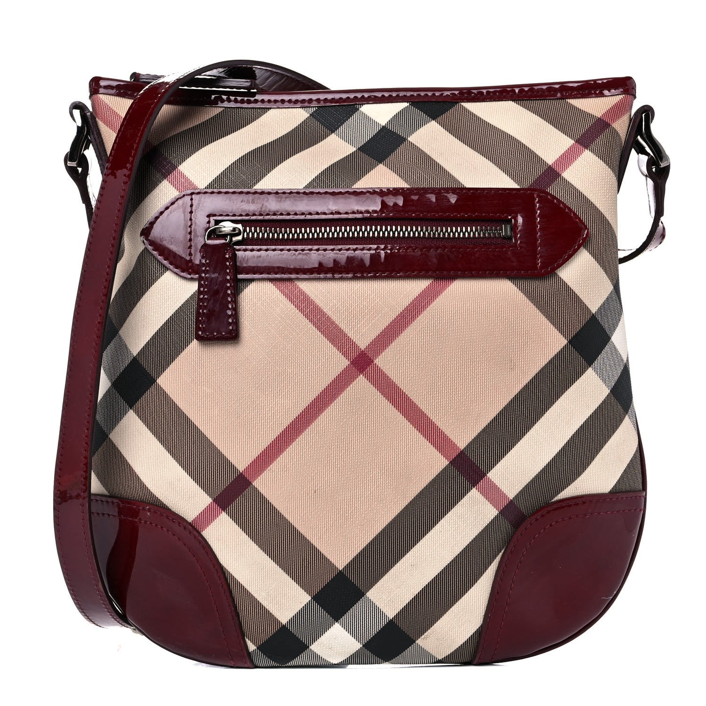 Patent Nova Check Dryden Crossbody Bag Dark Red