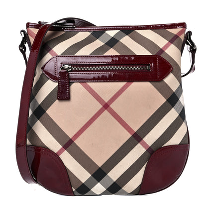 Burberry Patent Nova Check Dryden Crossbody Bag Dark Red 1 of 17