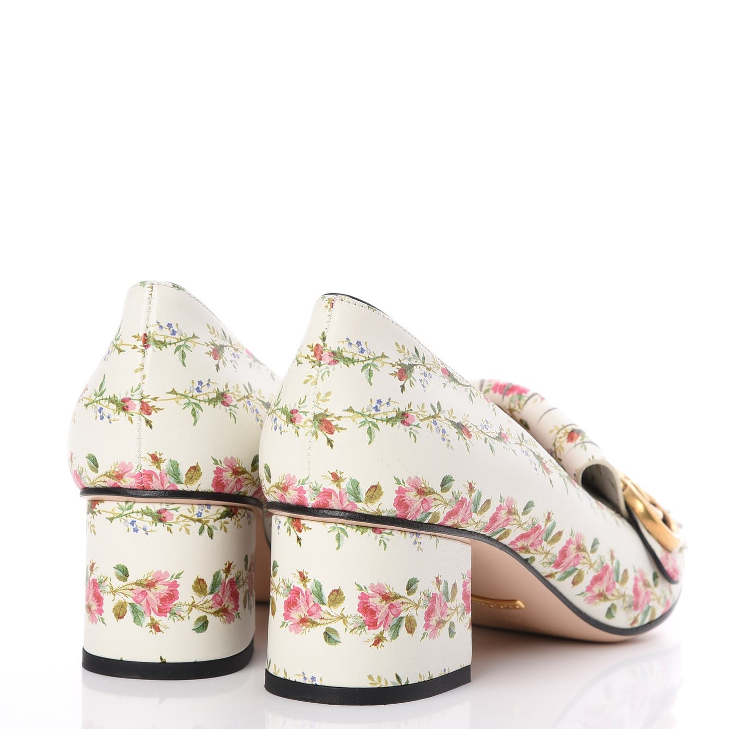Calfskin Rose Print GG Marmont Fringe 50mm Loafer Pumps 40 Multicolor