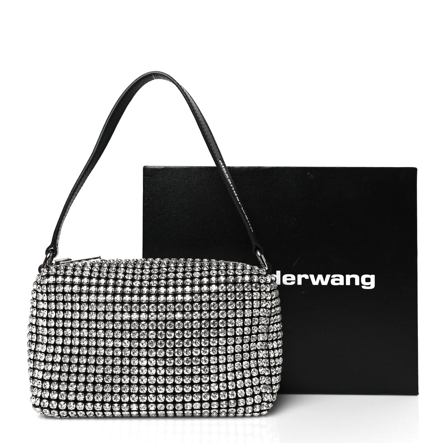 Mesh Crystal Rhinestone Mini Heiress Pouch Black Silver