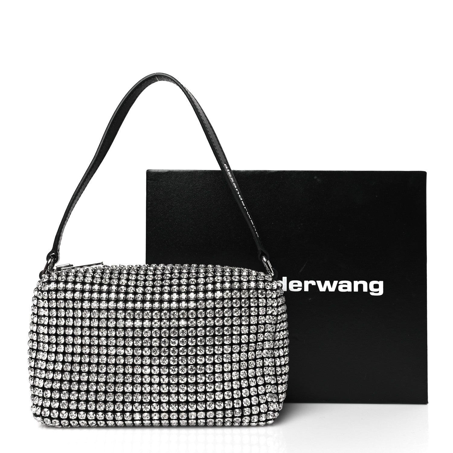 Alexander Wang Mesh Crystal Rhinestone Mini Heiress Pouch Black Silver 9 of 9