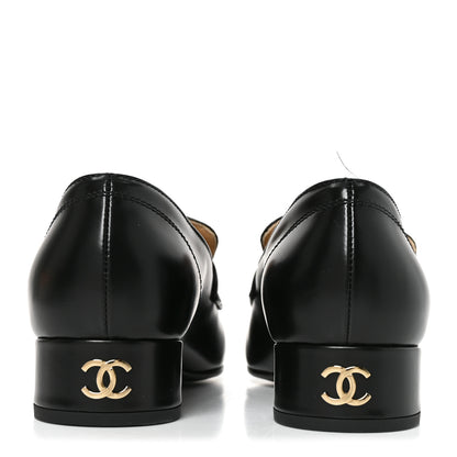 Chanel Shiny Calfskin Logo Loafers 36.5 Black 5 of 10