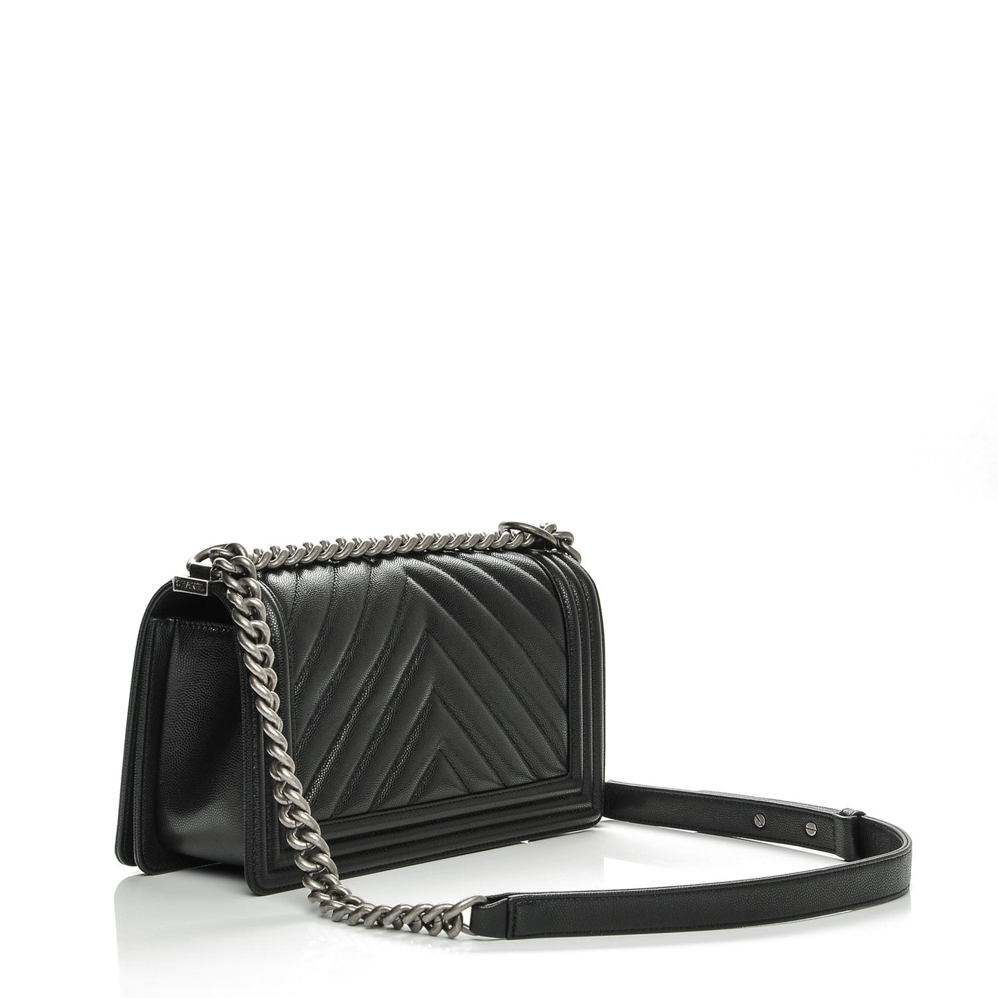 Caviar Chevron Quilted Medium Boy Flap Black