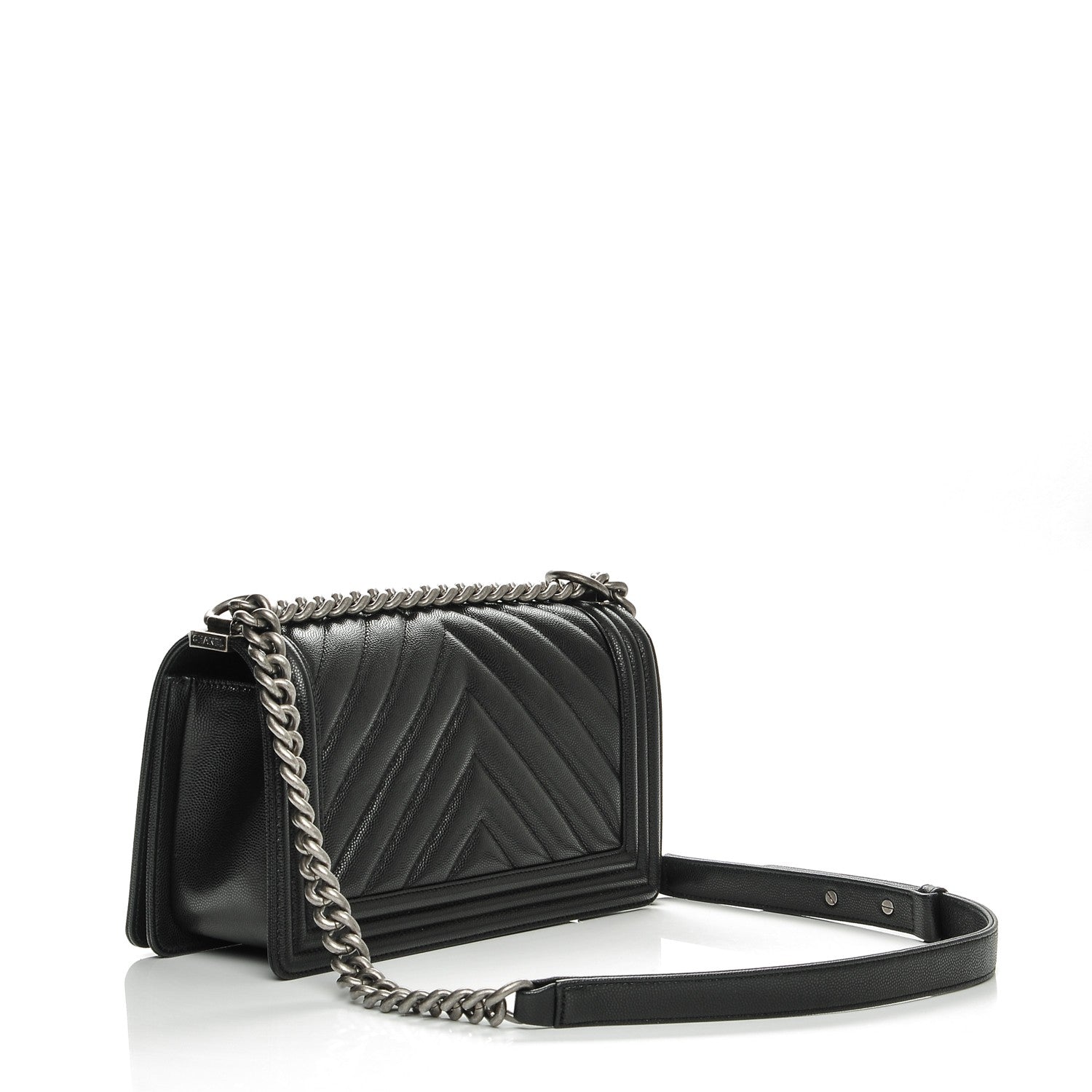 Chanel Caviar Chevron Quilted Medium Boy Flap Black 3 of 8
