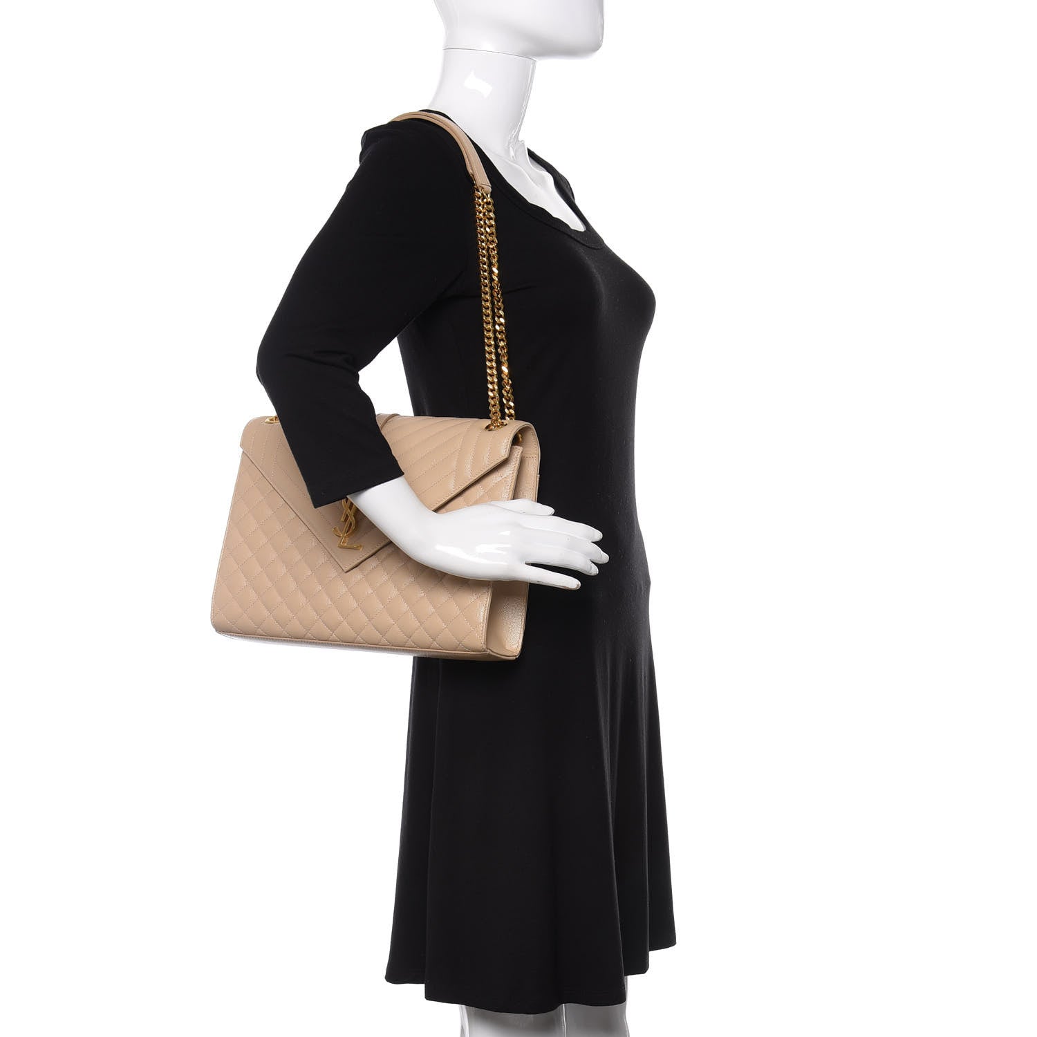 Saint Laurent Grain De Poudre Large Tri-Quilt Monogram Satchel Nude Powder 2 of 9