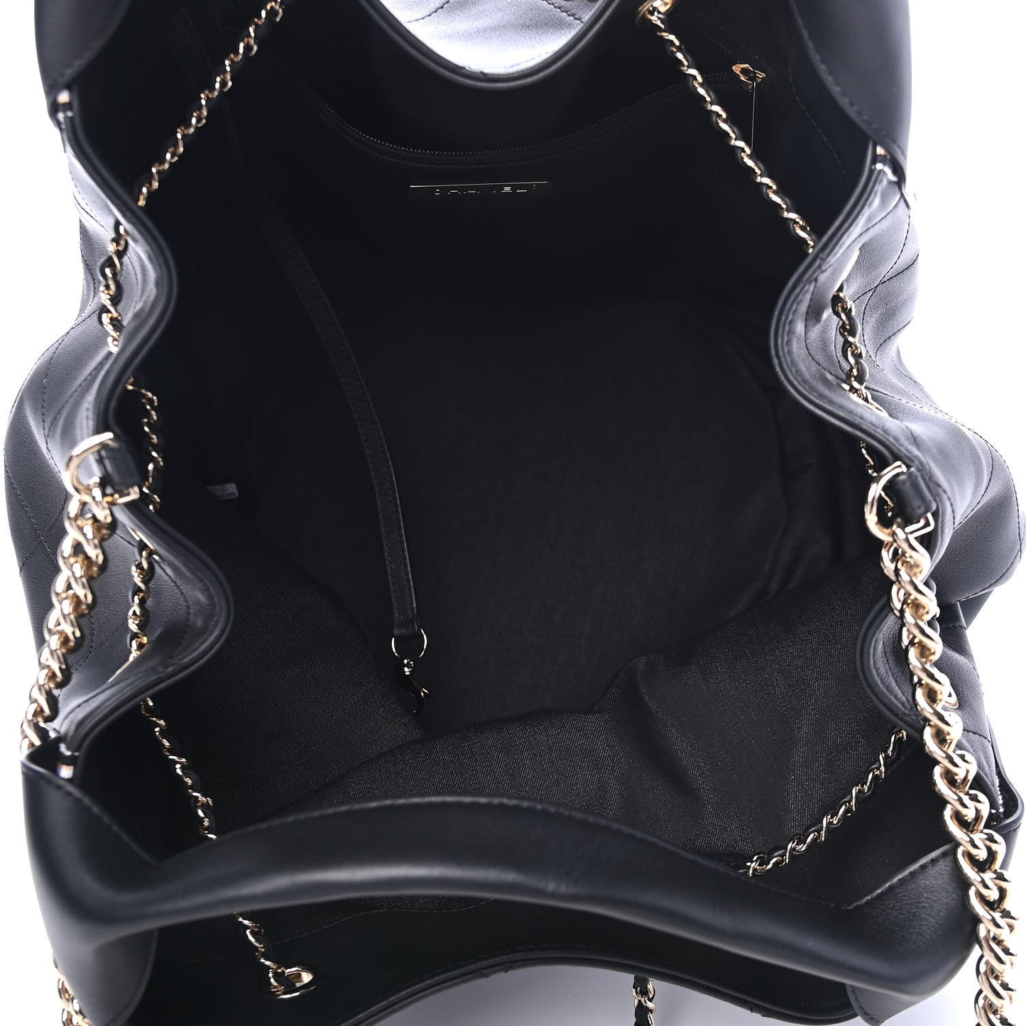 Calfskin Stitched Striped CC Drawstring Bag Black