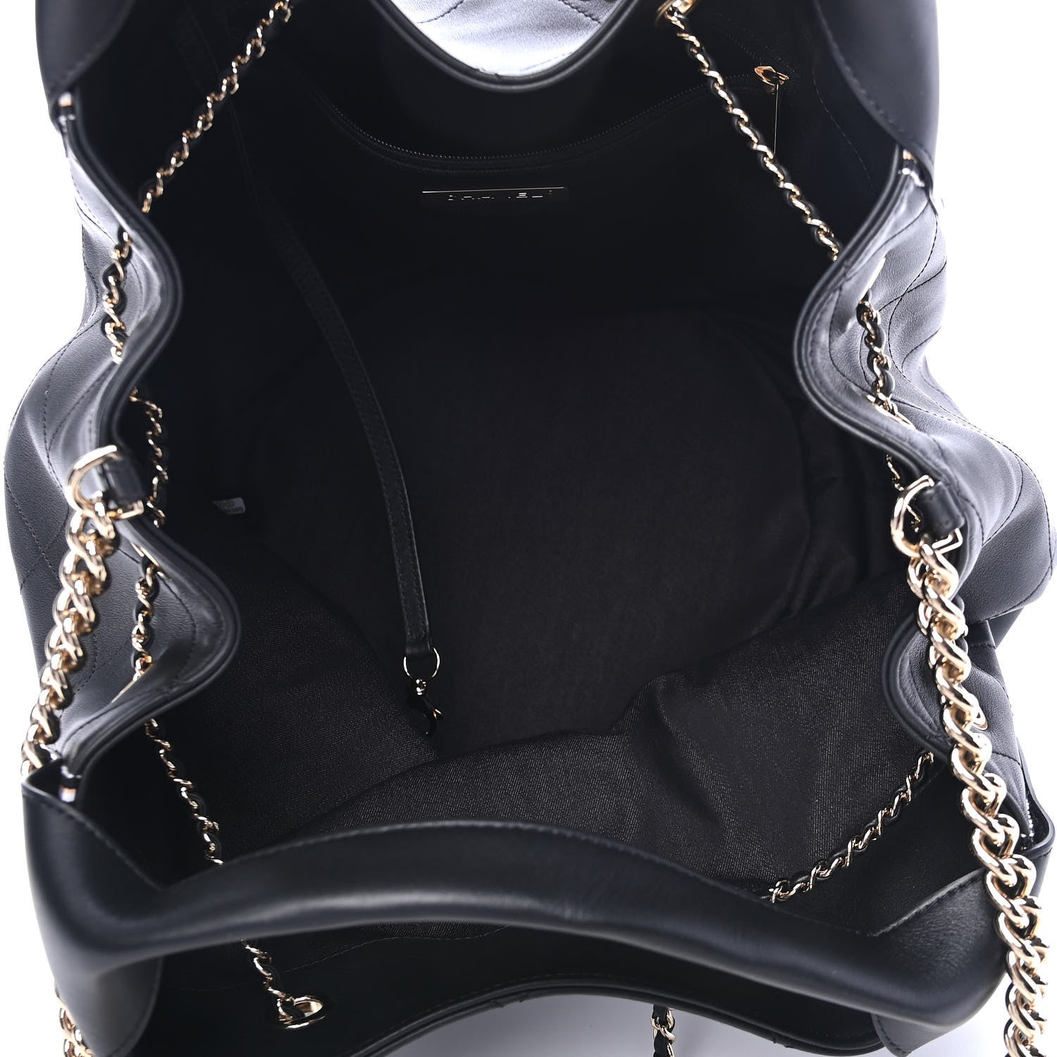 Chanel Calfskin Stitched Striped CC Drawstring Bag Black 4 of 4