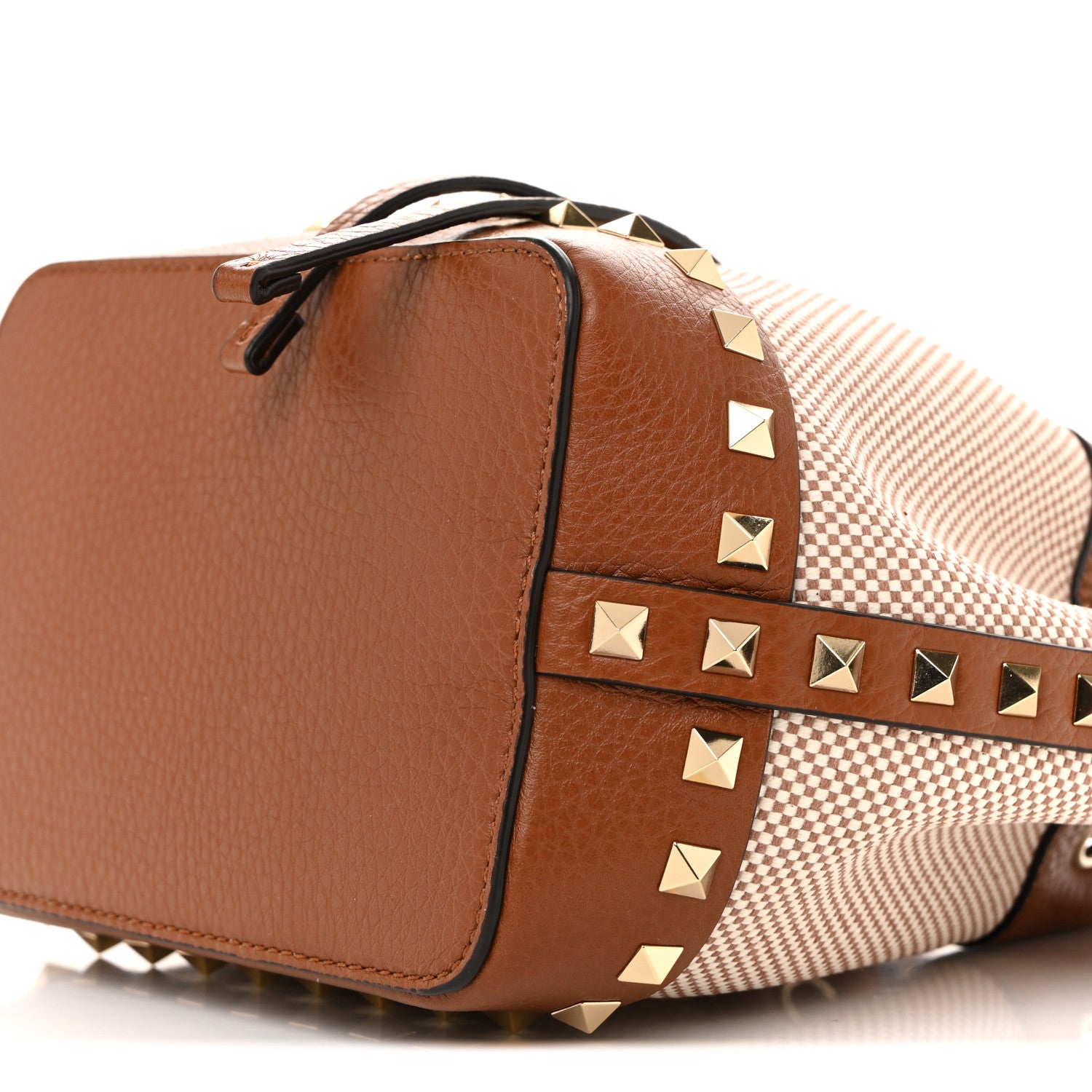 Valentino Garavani Canvas Grained Calfskin Rockstud Drawstring Bucket Bag Naturale Tobacco 9 of 9