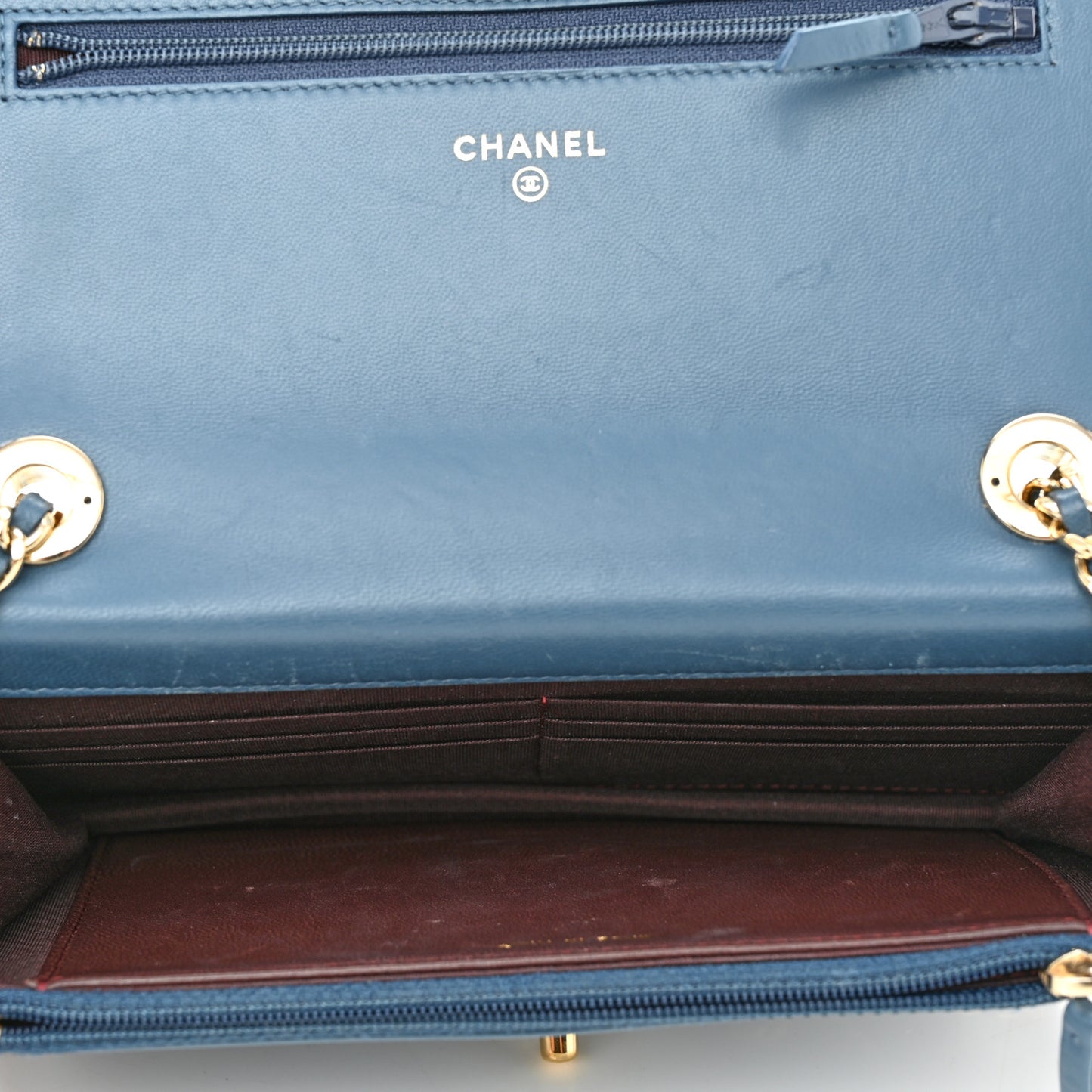 Lambskin Quilted Trendy CC Wallet On Chain WOC Blue