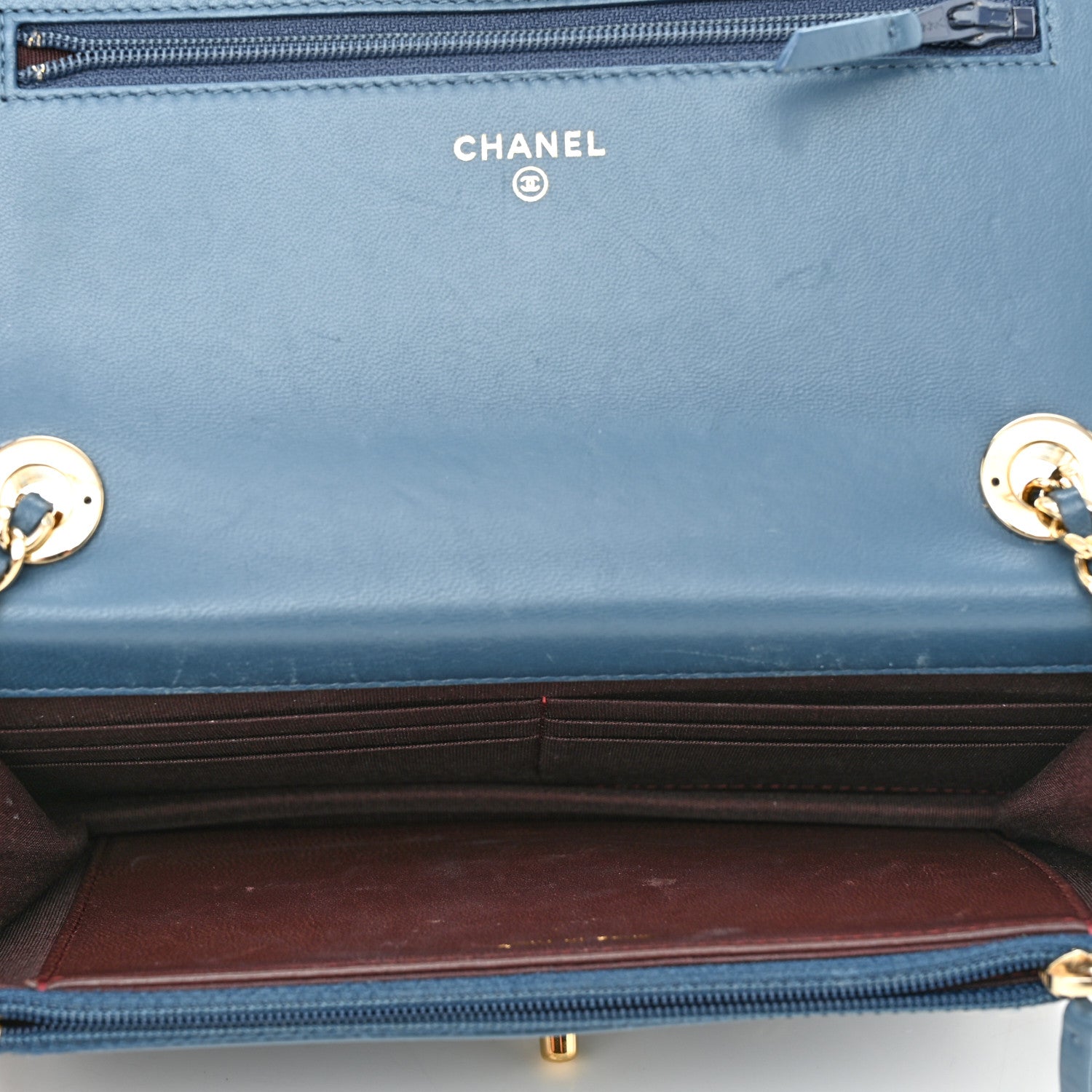 Chanel Lambskin Quilted Trendy CC Wallet On Chain WOC Blue 5 of 11