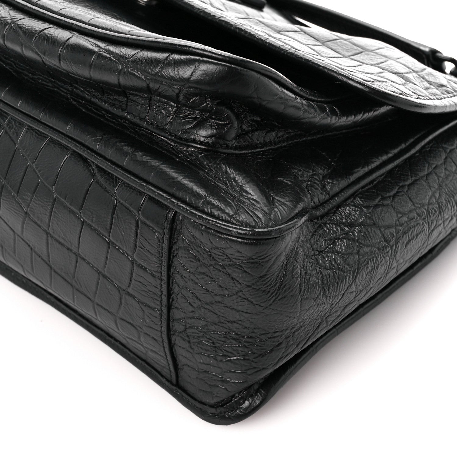 Saint Laurent Crocodile Embossed Lambskin Monogram Medium Niki Chain Satchel Black 9 of 9