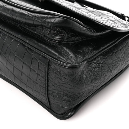 Saint Laurent Crocodile Embossed Lambskin Monogram Medium Niki Chain Satchel Black 9 of 9