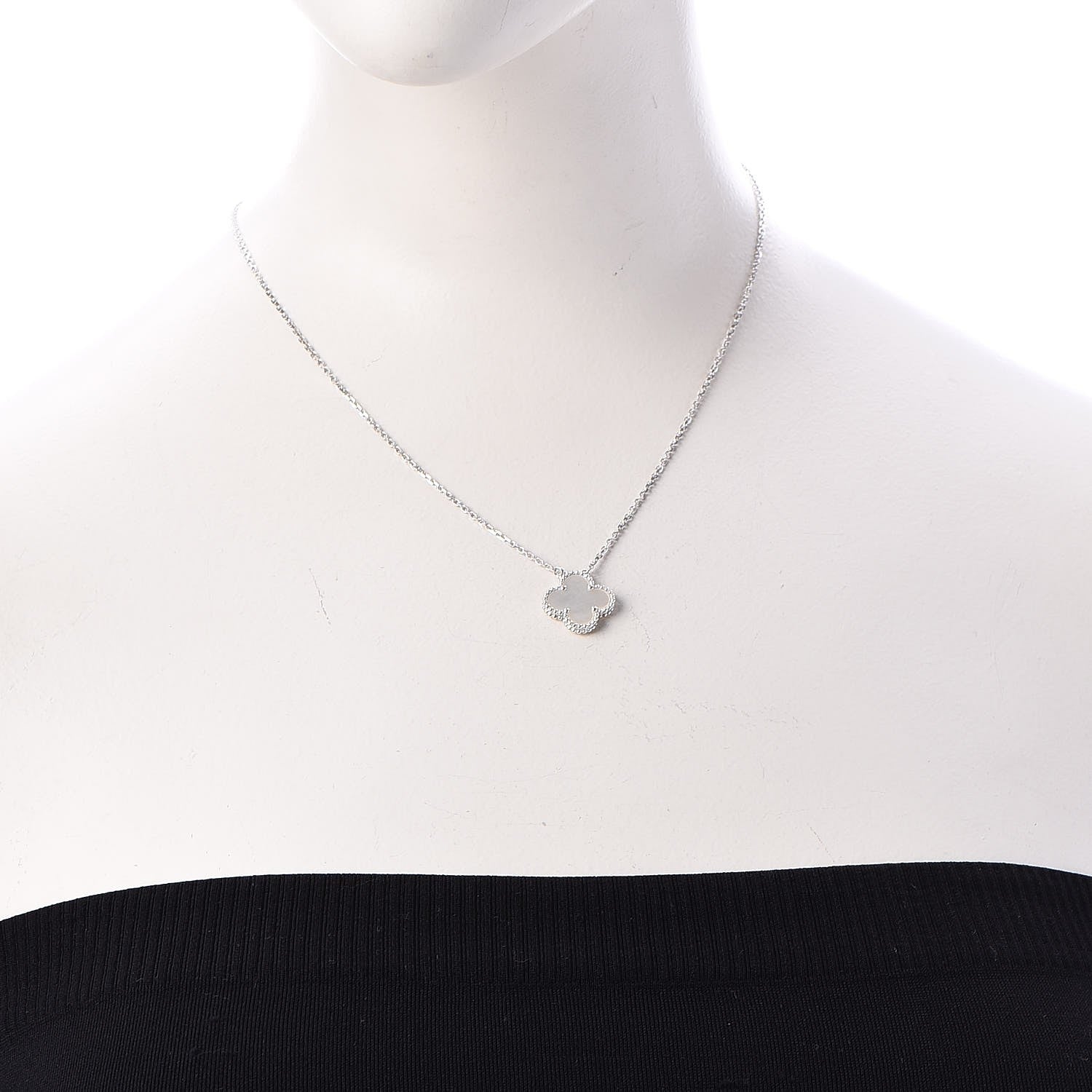 Van Cleef & Arpels 18K White Gold Mother of Pearl Vintage Alhambra Pendant Necklace 2 of 7