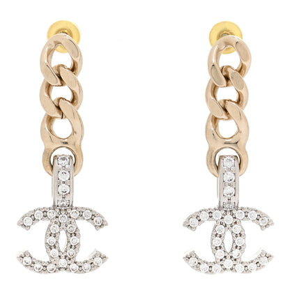 Chanel Metal Crystal CC Chain Drop Earrings Gold 1 of 5