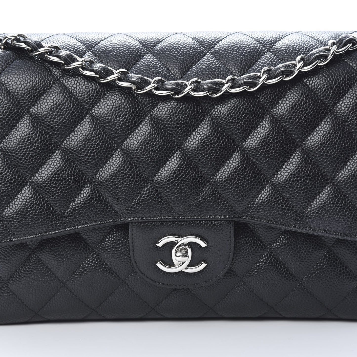 Caviar Quilted Jumbo Double Flap Black