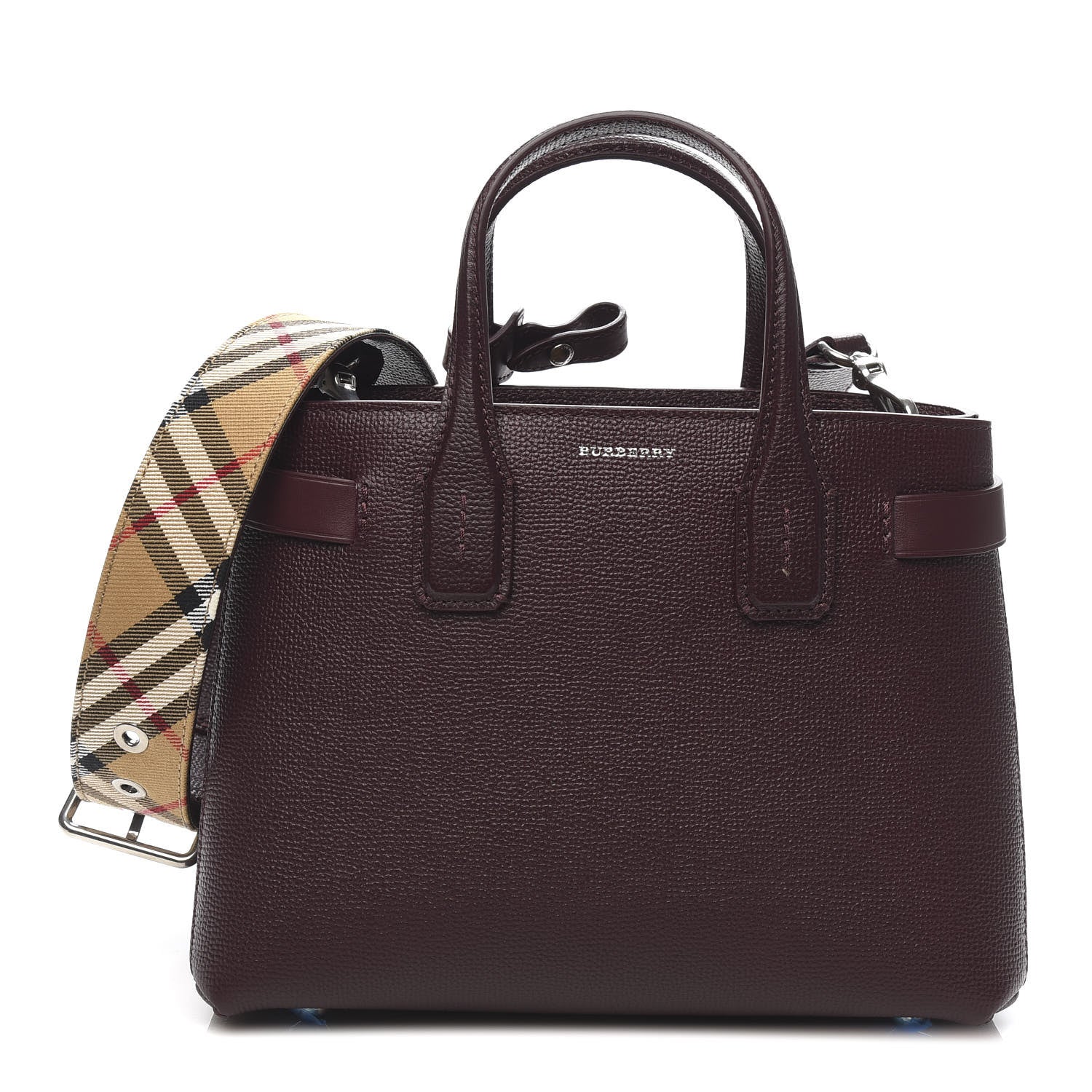 Burberry Grainy Calfskin House Check Small Banner Tote Mahogany Red 1 of 11