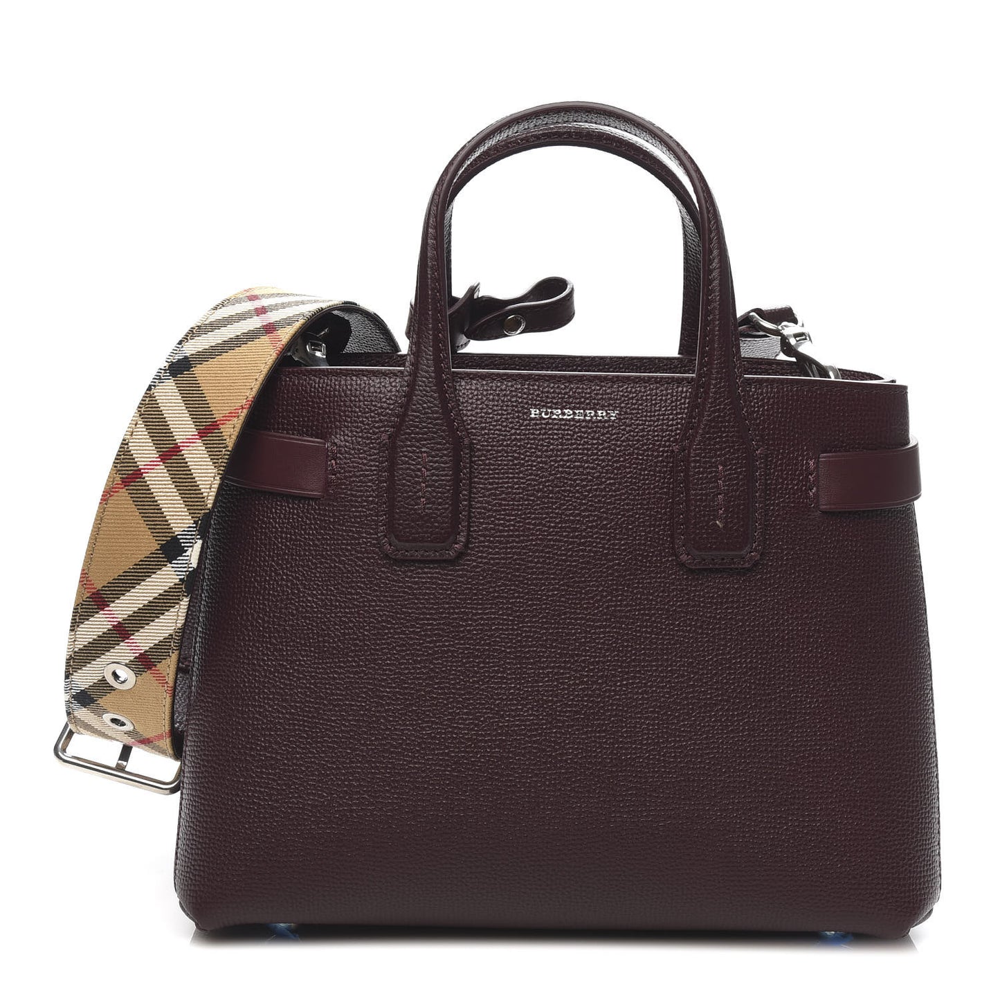 Grainy Calfskin House Check Small Banner Tote Mahogany Red