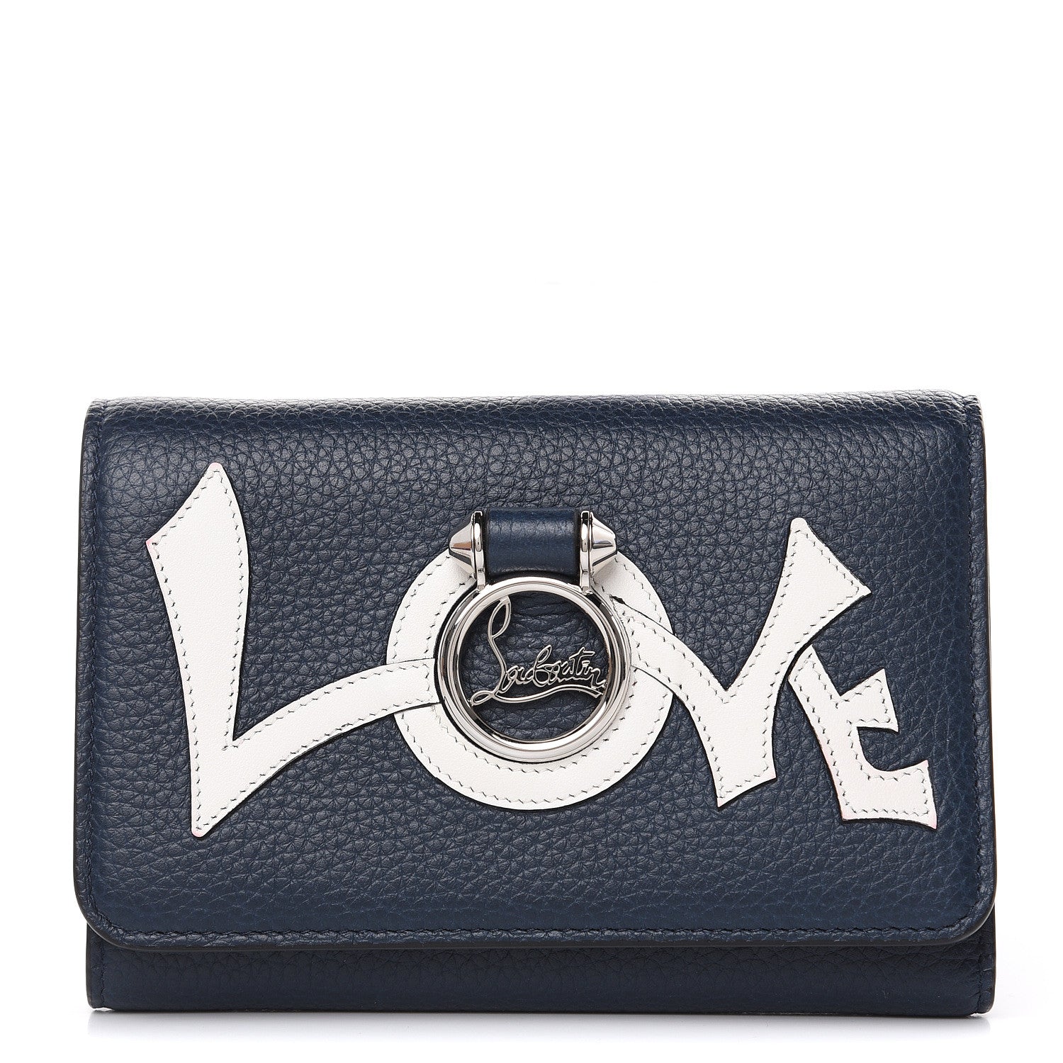 Christian Louboutin Calfskin Love Mini Rubylou Trifold Wallet Marine Latte Silver 1 of 8
