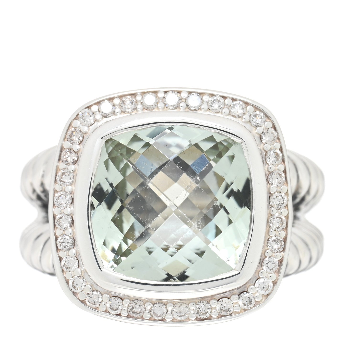 Sterling Silver Diamond Prasiolite 11mm Albion Ring 53 6.25
