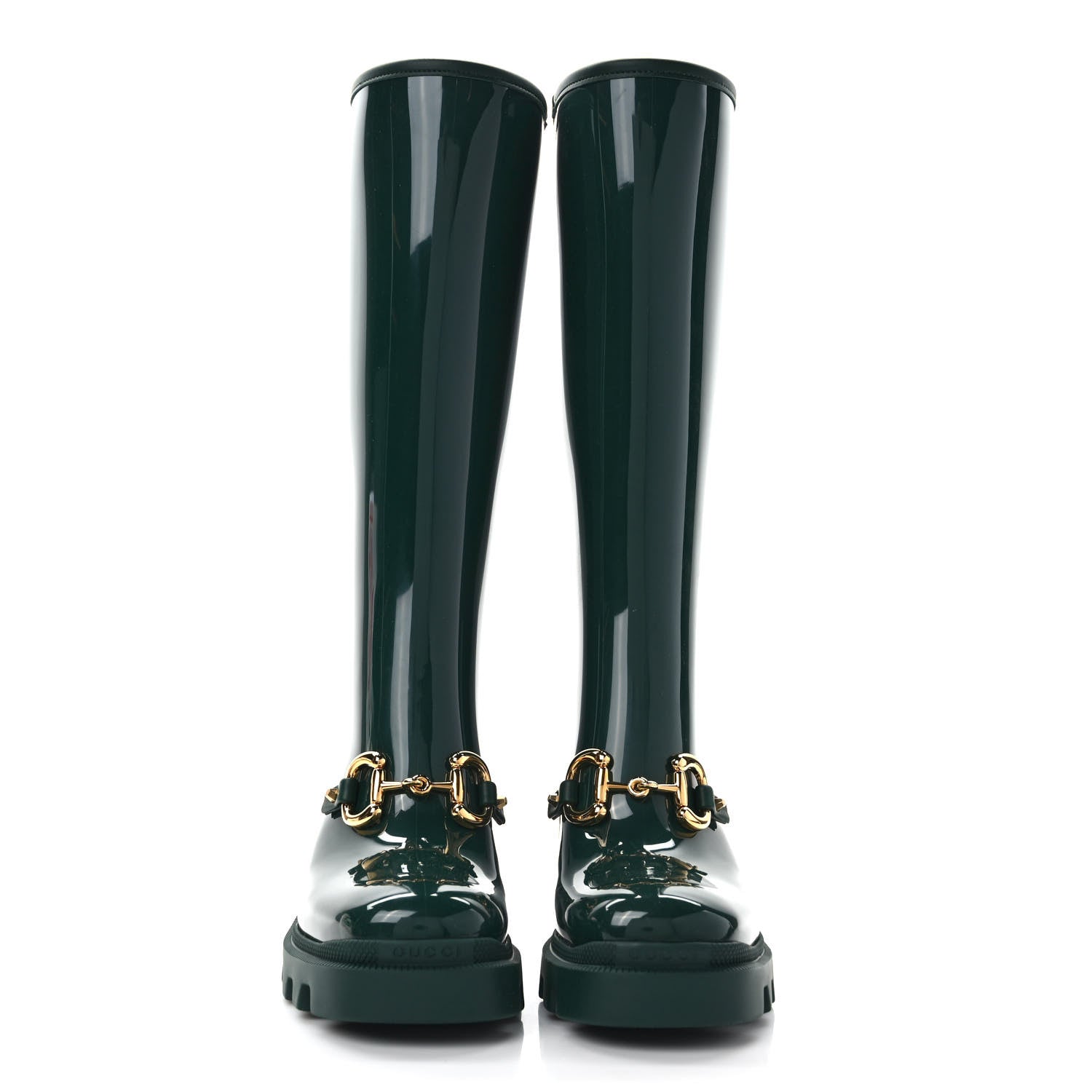 Gucci Rubber Horsebit Knee High Boots 36 Vintage Green 2 of 7