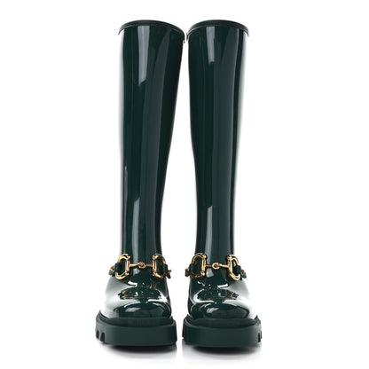 Gucci Rubber Horsebit Knee High Boots 36 Vintage Green 2 of 7