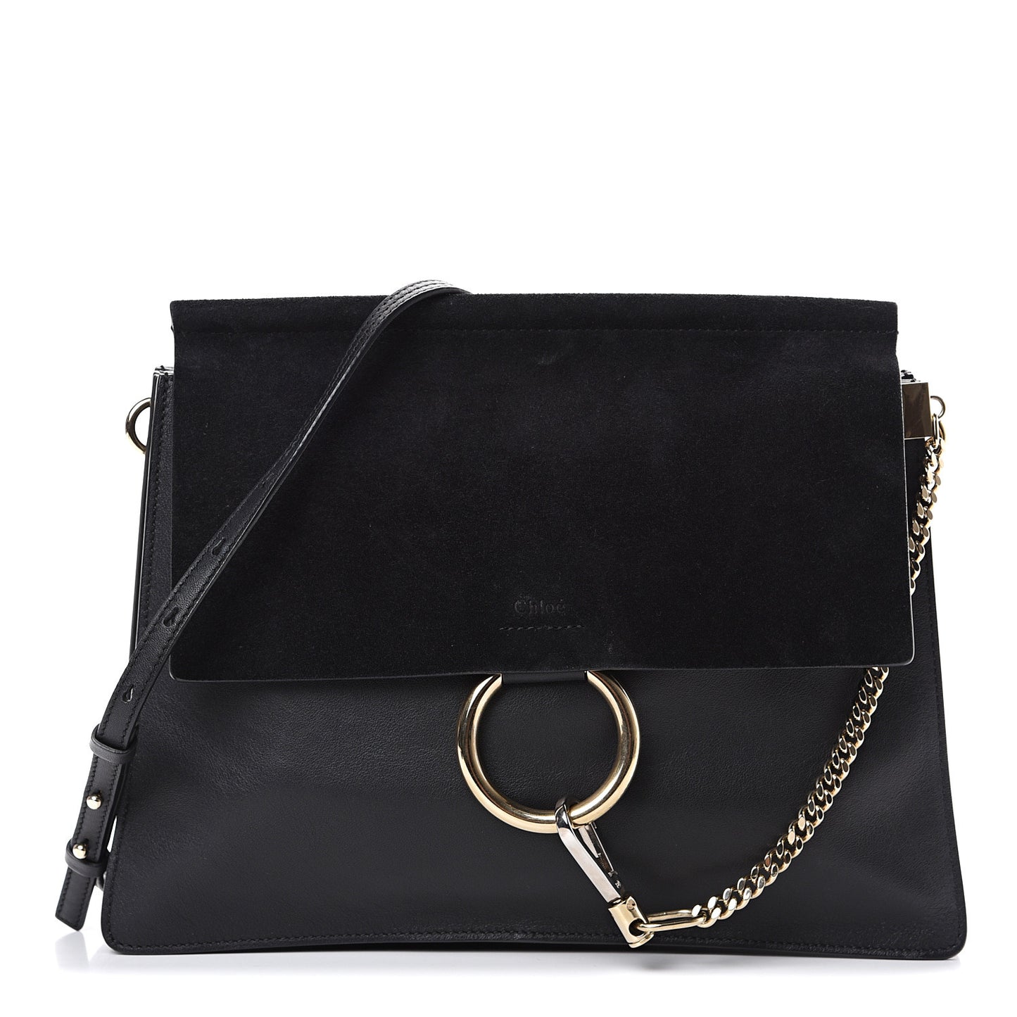 Suede Calfskin Medium Faye Shoulder Bag Black
