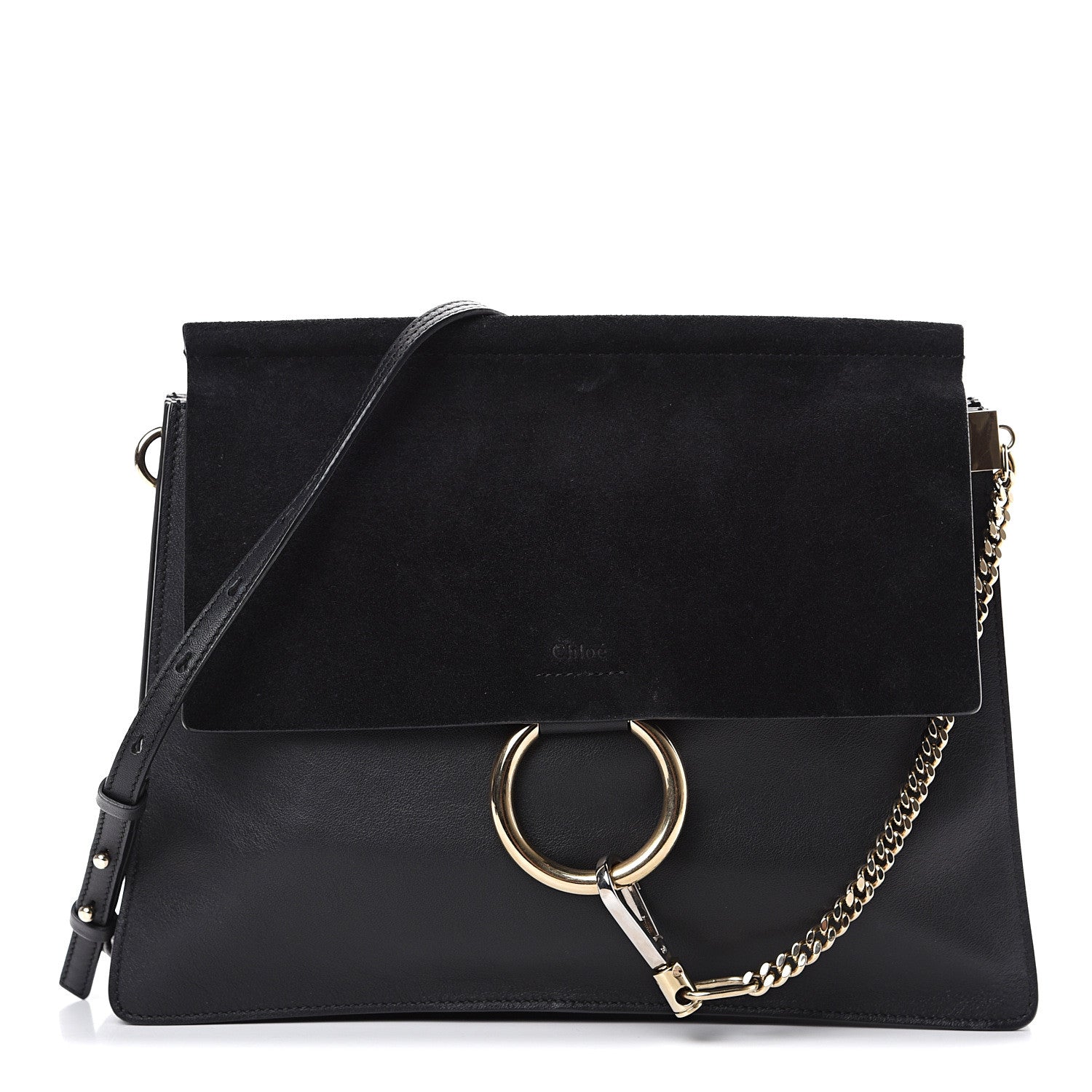Chloe Suede Calfskin Medium Faye Shoulder Bag Black 1 of 10
