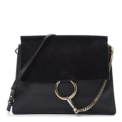 Chloe Suede Calfskin Medium Faye Shoulder Bag Black 1 of 10