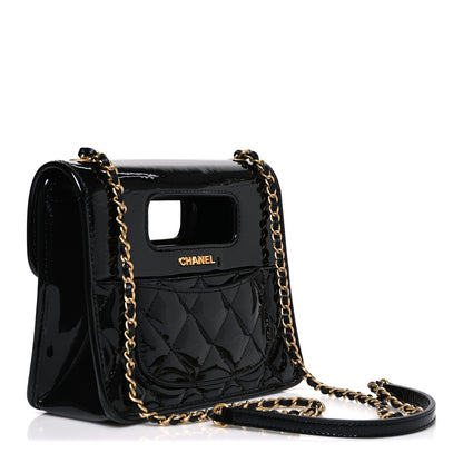 Chanel Patent Quilted Mini Graphic Catch Flap Black 3 of 10