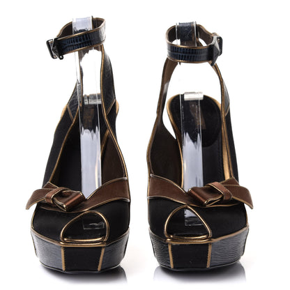 Louis Vuitton Lizard Suede Satin Sugar Platform Slingbacks 39 Black Brown 2 of 9