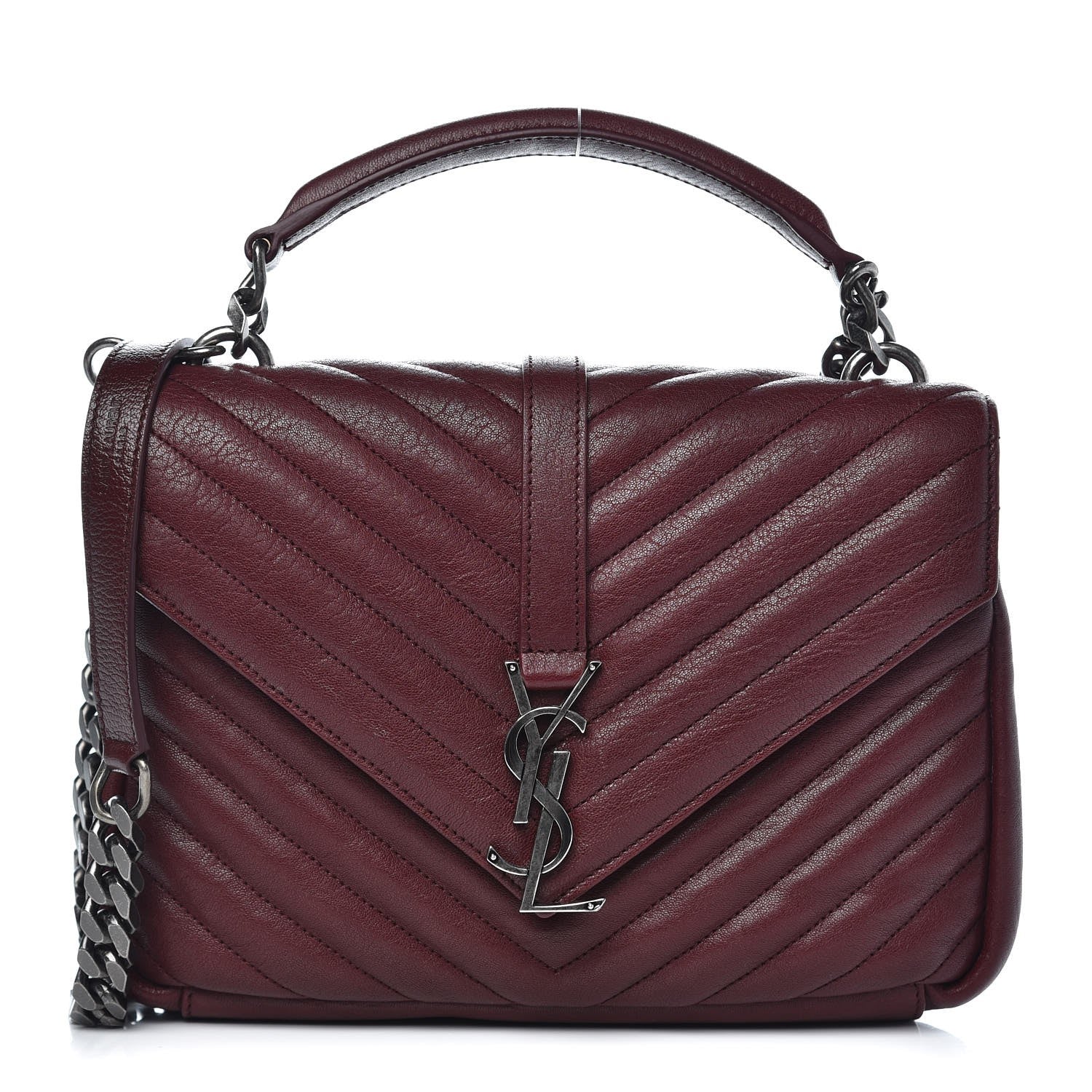 Saint Laurent Sheepskin Matelasse Chevron Monogram Medium College Bag Rouge Legion 1 of 8