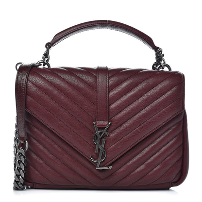 Saint Laurent Sheepskin Matelasse Chevron Monogram Medium College Bag Rouge Legion 1 of 8