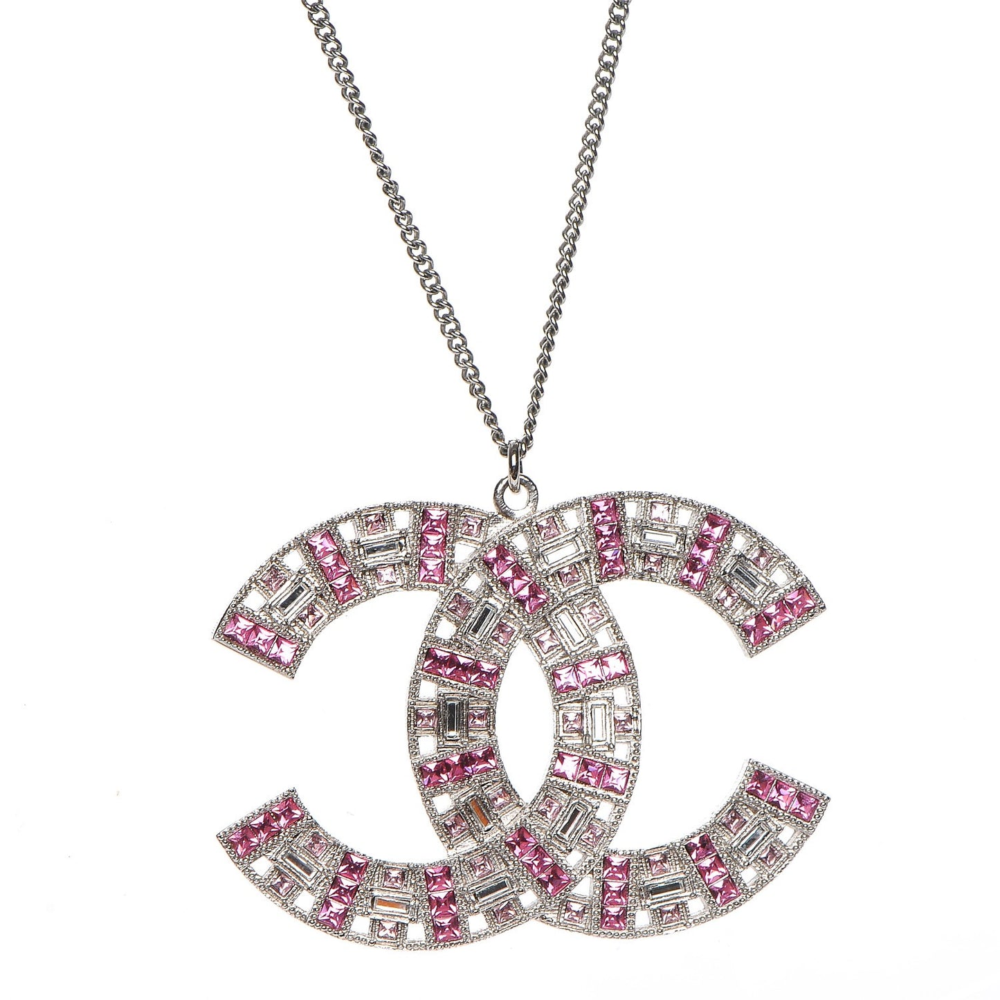 Baguette Crystal Large CC Necklace Pink