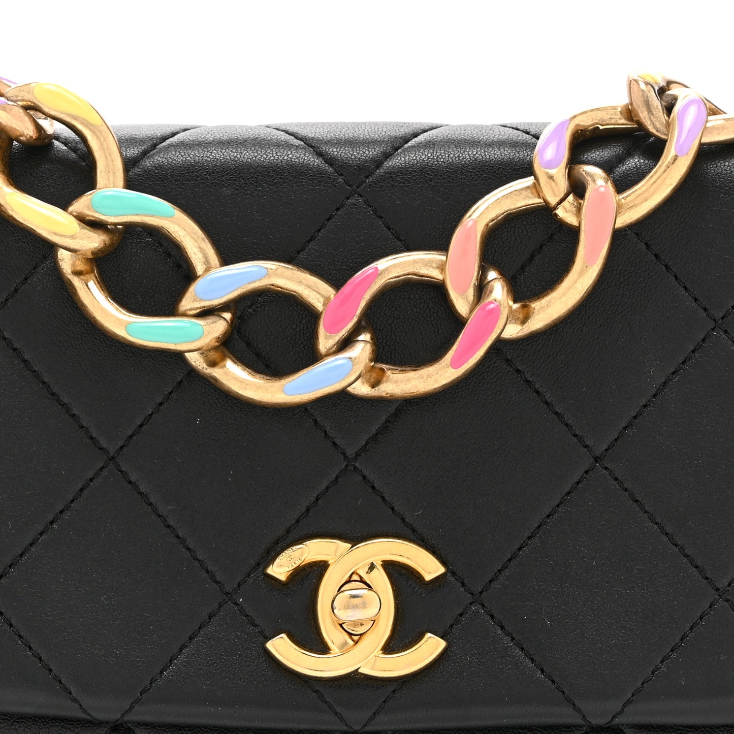 Lambskin Quilted Small Color Match Flap Black Multicolor