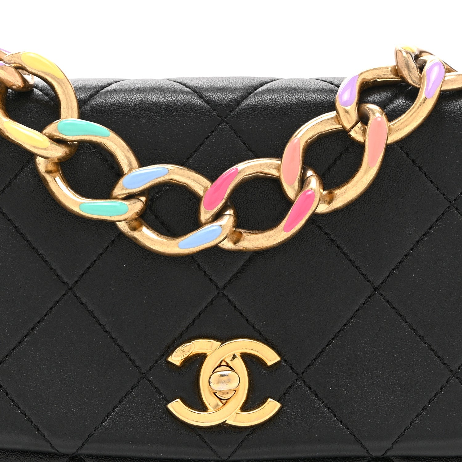 Chanel Lambskin Quilted Small Color Match Flap Black Multicolor 8 of 10