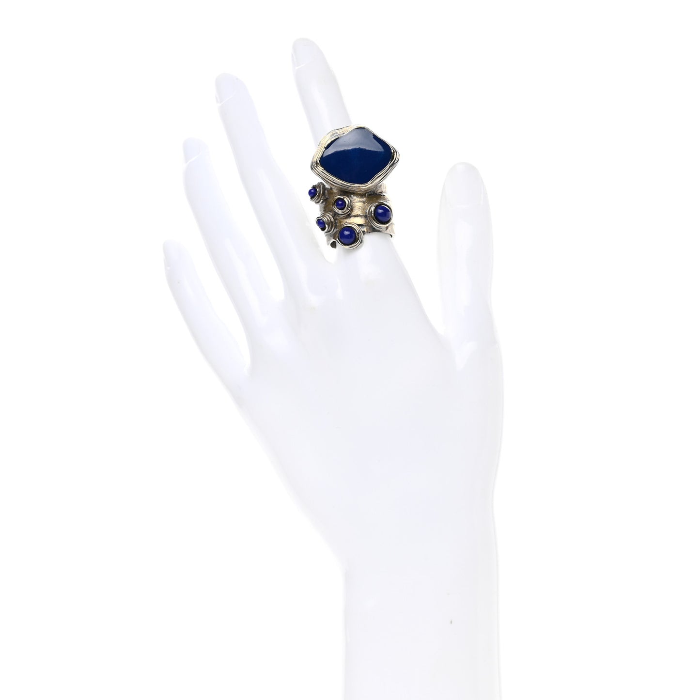 Glass Cabochon Arty Ovale Ring 6 Gold Lapis