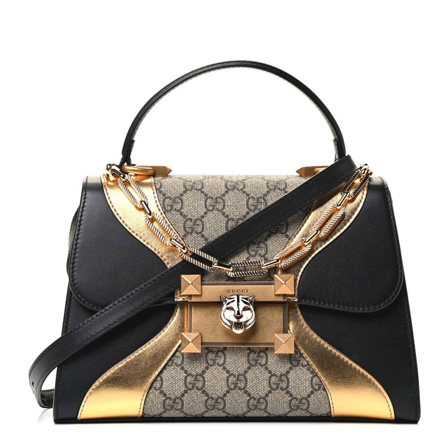 GG Supreme Monogram Small Osiride Top Handle Bag Black Gold