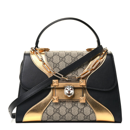 Gucci GG Supreme Monogram Small Osiride Top Handle Bag Black Gold 1 of 4