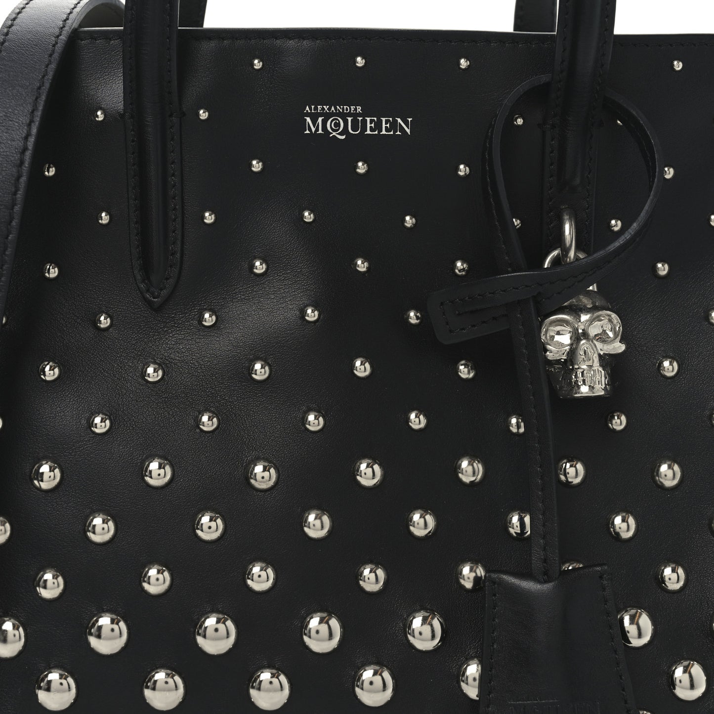 Calfskin Small Studded Padlock Zip Around Tote Black White
